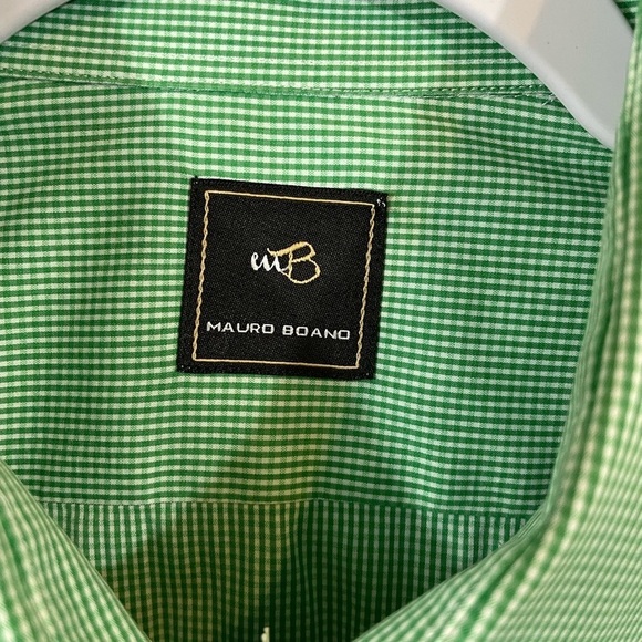 Mauro Boano green white micro check long sleeve button up shirt, sz M, altered - Picture 2 of 6